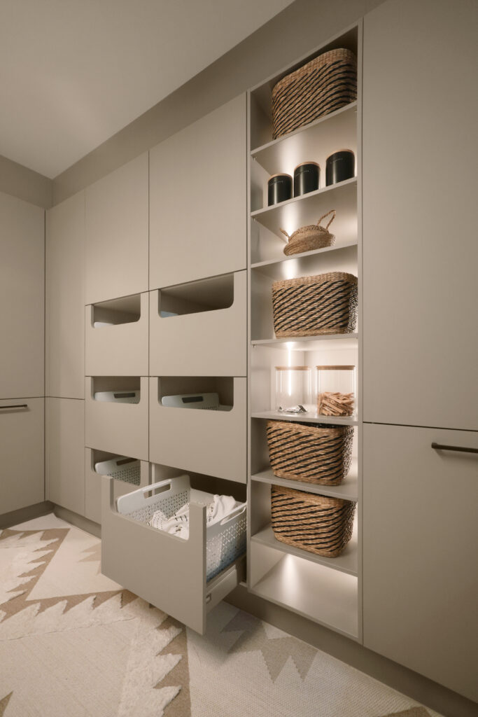 drawers and baskets in Nolte utility room